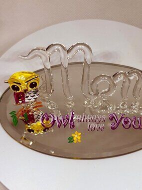 Mom I Love You Glass Figurine Owl Decor Gift for Mom Mother’s Day Decor